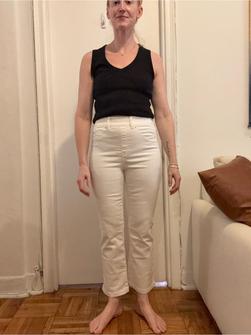 Spanx Women's High-Rise Straight Crop Jeans white
